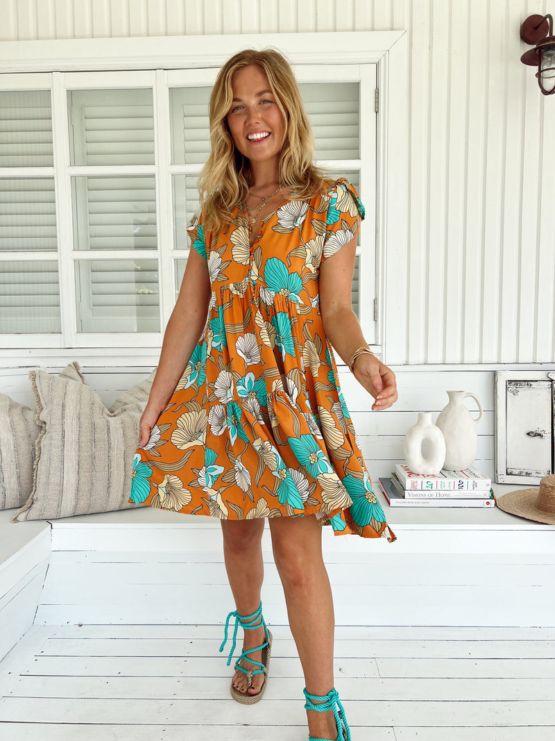 Tracey Dress - Aqua Fields