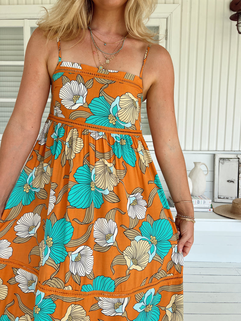 Heidi Midi Dress - Aqua Fields