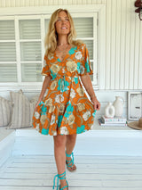 Tess Mini Dress - Aqua Fields