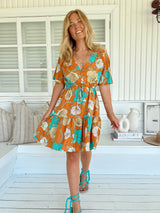 Tess Mini Dress - Aqua Fields