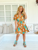 Tess Mini Dress - Aqua Fields