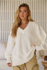 Alli V-neck Sweater - Optic White ~ Free People