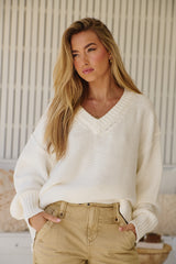 Alli V-neck Sweater - Optic White ~ Free People