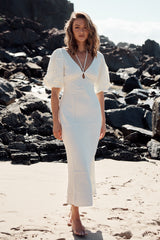 Ethereal Sleeved Midi Dress- Ivory  ~ Ministry of Style