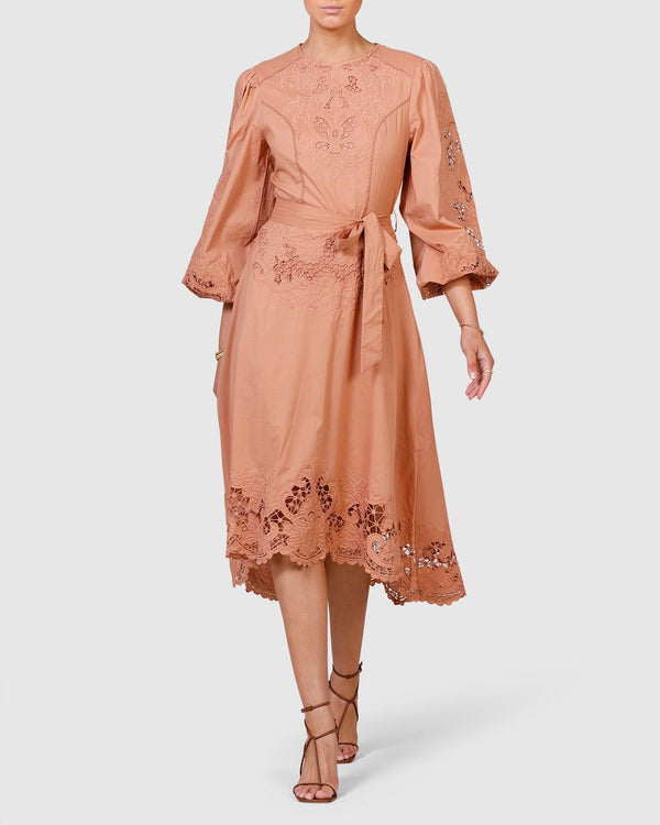 Renaissance Embroidery Midi Dress - French Rose